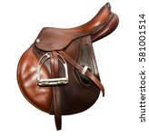 Sport saddle brown jumping on a white background