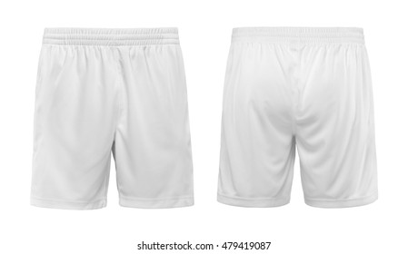 Sport shorts ,white color, front and back view isolated on white.
