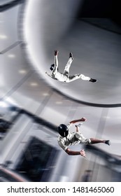 Sport Sky.  Indoor Skydiving In Wind Tunnel. People Fly Like In Dream