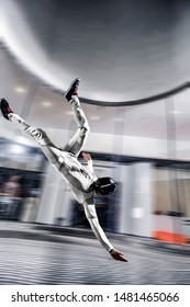 Sport Sky.  Indoor Skydiving In Wind Tunnel. People Fly Like In Dream