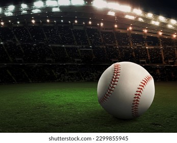 Estadio deportivo con béisbol como telón de fondo nocturno. para publicidad en segundo plano