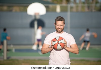 Sport Trainer Or Basketball Player. Sport School. Techer Guy On Phisical Training Lesson.