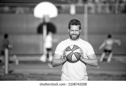 Sport Trainer Or Basketball Player. Sport School. Techer Guy On Phisical Training Lesson.