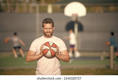 Sport Trainer Or Basketball Player. Sport School. Techer Guy On Phisical Training Lesson.