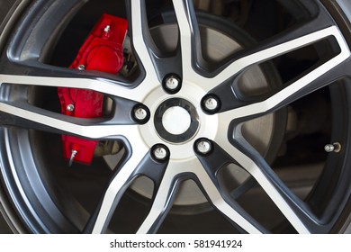 Sport vehicle disc brake and alloy wheels detail