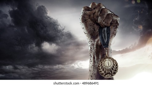 Sport. Winner With The Medal. Sport Concept Background