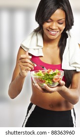 Sport Woman Eating Salad