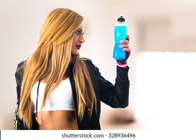 Sport Woman Holding Energy Drink