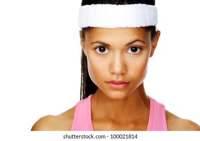 sport woman portrait with focused determination expression and serious face