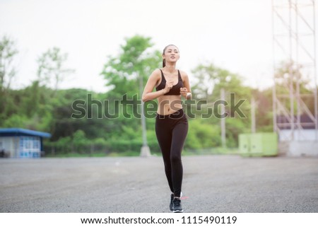 Similar – Image, Stock Photo Happy woman jogging with her smartphone