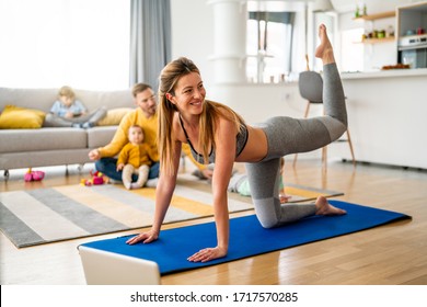 Sport Yoga Video Streaming. Stay Home. Home Fitness Workout Class Live Streaming Online.