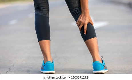 Sports Asian Woman Feeling Pain Sore Leg