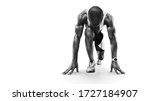 Sports background. Runner on the start. Black and white image isolated on white. 
