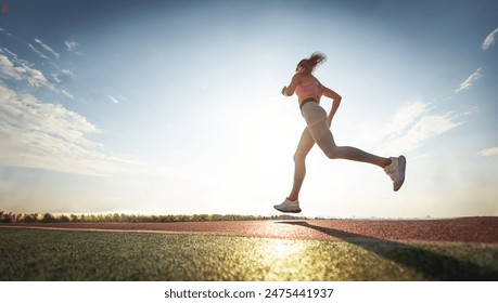 Sports background. The woman with runner on the street be running for exercise.	 - Powered by Shutterstock