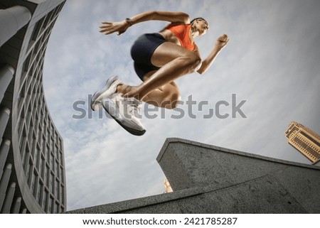 Sports background. The woman with runner on the street be running for exercise.