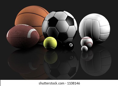 Sports Balls Over A Grey Background