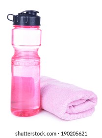 Sports Bottle With Towel Isolated On White