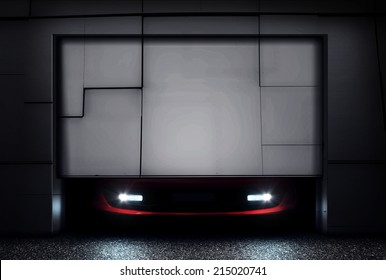 Sports Car Behind Garage Door