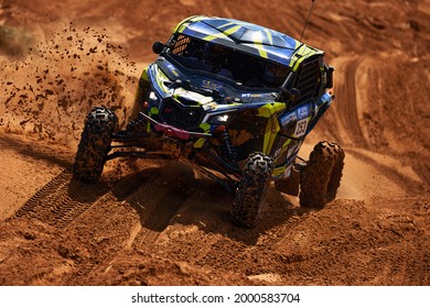 Sports Car Gets Over The Difficult Part Of The Route During The Rally Raid THE GOLD OF KAGAN-2021. 26.04.2021 Astrakhan, Russia