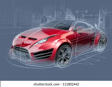 Sports Car Sketch. Original Car Design.