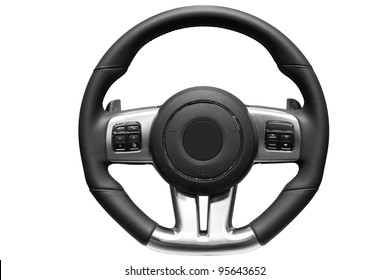 Sports Car Steering Wheel. Close Up Image Of Modern Sports Car Steering Wheel.