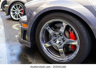 Sports Car Wheels, Low Profile Tires On Aluminum Rims