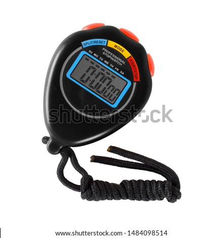 Sports equipment - Black Digital electronic Stopwatch red button on a white background. Isolated