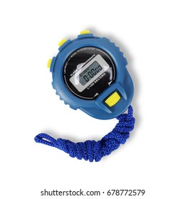 Sports Equipment - Blue Digital Electronic Stopwatch On A White Background. Isolated