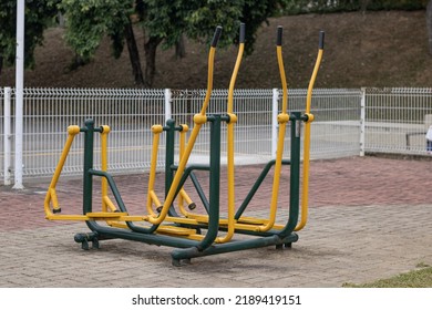 Sports Equipment In Public Space. Outdoor Public Gym.