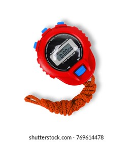 Sports Equipment - Red Digital Electronic Stopwatch On A White Background. Isolated