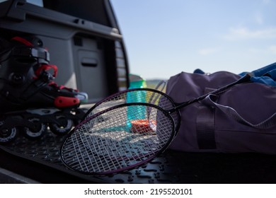 Sports Equipment In The Trunk Of A Car.