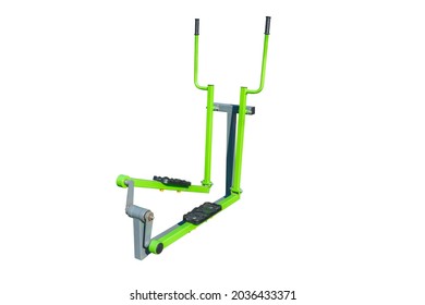 A sports exercise equipment for a public park, isolated on a white background. Saved using the clipping path. Training of the leg muscles. Running on the spot.