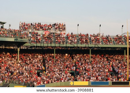 sports fans at red sox baseball game, fenway park