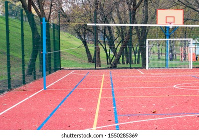 Sports Field For Games In A Public Park. Football, Basketball, Volleyball, Handball.