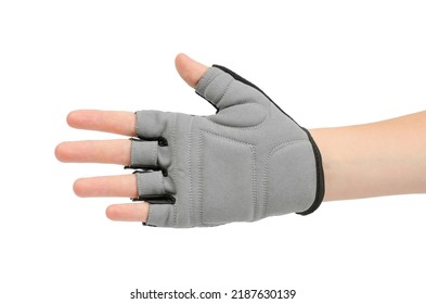 Sports Glove Without Fingers On A Female Hand. Cycling Glove