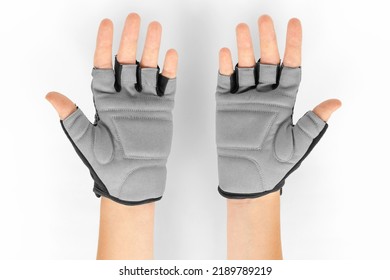 Sports Glove Without Fingers On A Female Hand. Cycling Glove