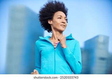 Sports, health and woman running in city for race, marathon or endurance training in road. Fitness, runner and female athlete with cardio workout or exercise for outdoor challenge in urban town. - Powered by Shutterstock