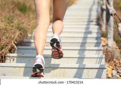 Sports Legs Running/move Up On Mountain Stairs 