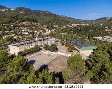 sports pavilion and IES Josep Font i Trias school, Esporles, Majorca, Balearic Islands, Spain Imagine de stoc © 