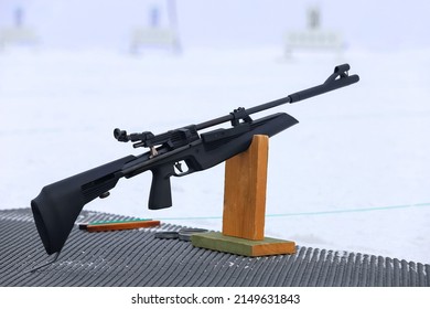 Sports Rifle For Biathlon. Shooting Place.