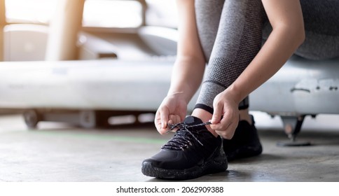 Sports Shoes. Woman Hands Tying Shoelaces On Fashion Sneakers - Shutterstock ID 2062909388