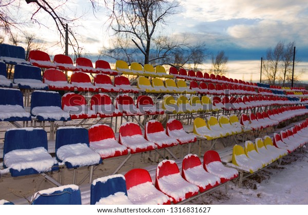 Sports Stadium Bleachers Winter Colorful Chairs Nature Sports