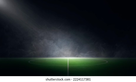 Sports stadium with a lights background, Textured soccer game field with spotlights fog midfield Concept of sport, competition, winning, action, empty area for championships, studio room, night view - Shutterstock ID 2224117381