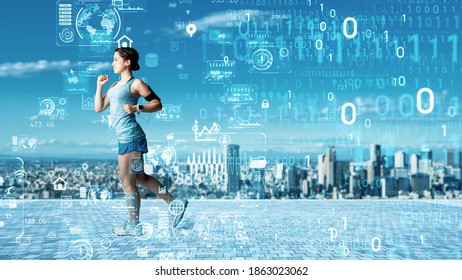 Sports and technology concept. Sports-tech. Wearable computing. 