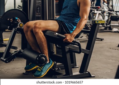 Sportsman With Beautiful Legs Muscle Doing Leg Press Exercise.