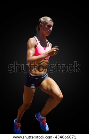 Similar – One young middle age athletic, woman training, exercising with fitness jumping rope over dark background, full length front view, looking at camera