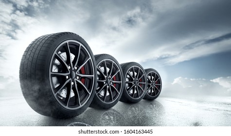 Sporty Car Tire On A Street