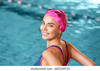 Sporty Female Swimmer In Pool