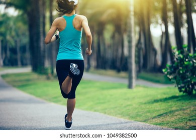 Sporty Fitness Woman Running Tropical Park Stock Photo 1049382500 ...