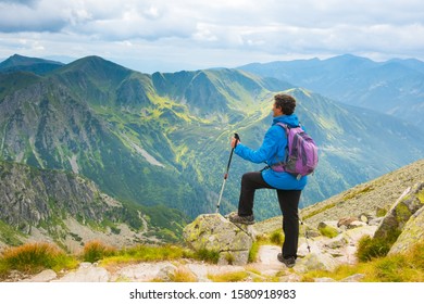 Sporty Hiker Near Summer Spring In Tatra Mountains National Park, Zakopane, Poland